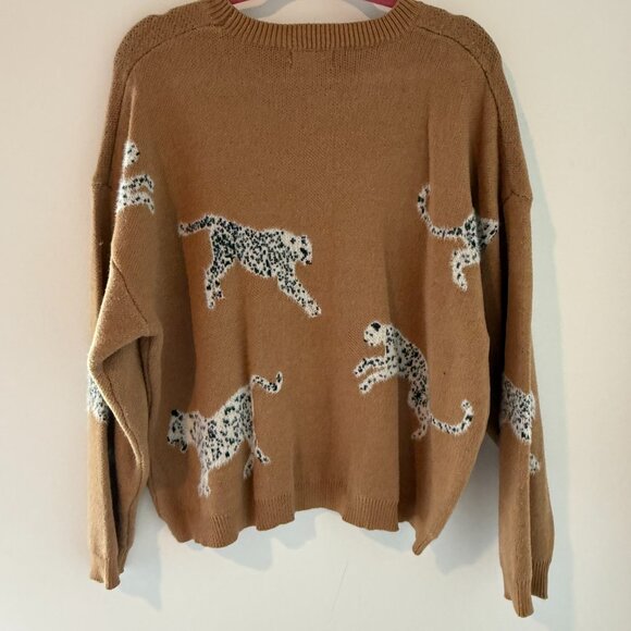 &merci Leopard Print Sweater | Tan w/ Black & White Leopard Design | Size Large - Picture 4 of 5
